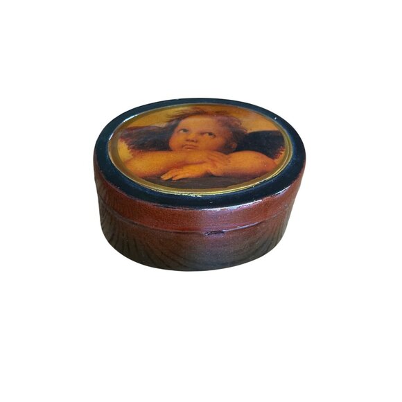 Vintage Cherub Image Lacquer Jewelry Box - Picture 1 of 8